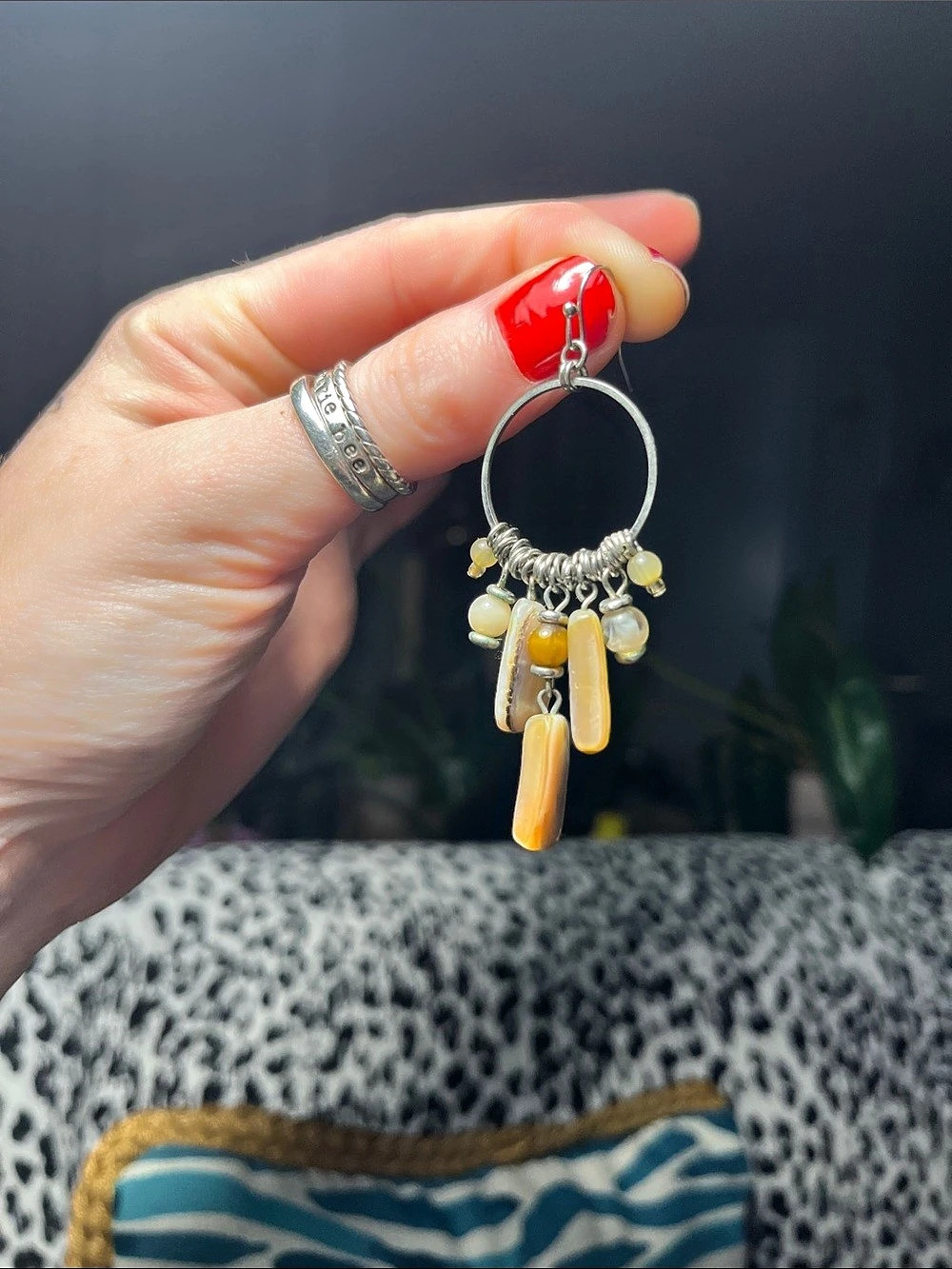 Vintage Silver and shell Dangle Hoop Earrings